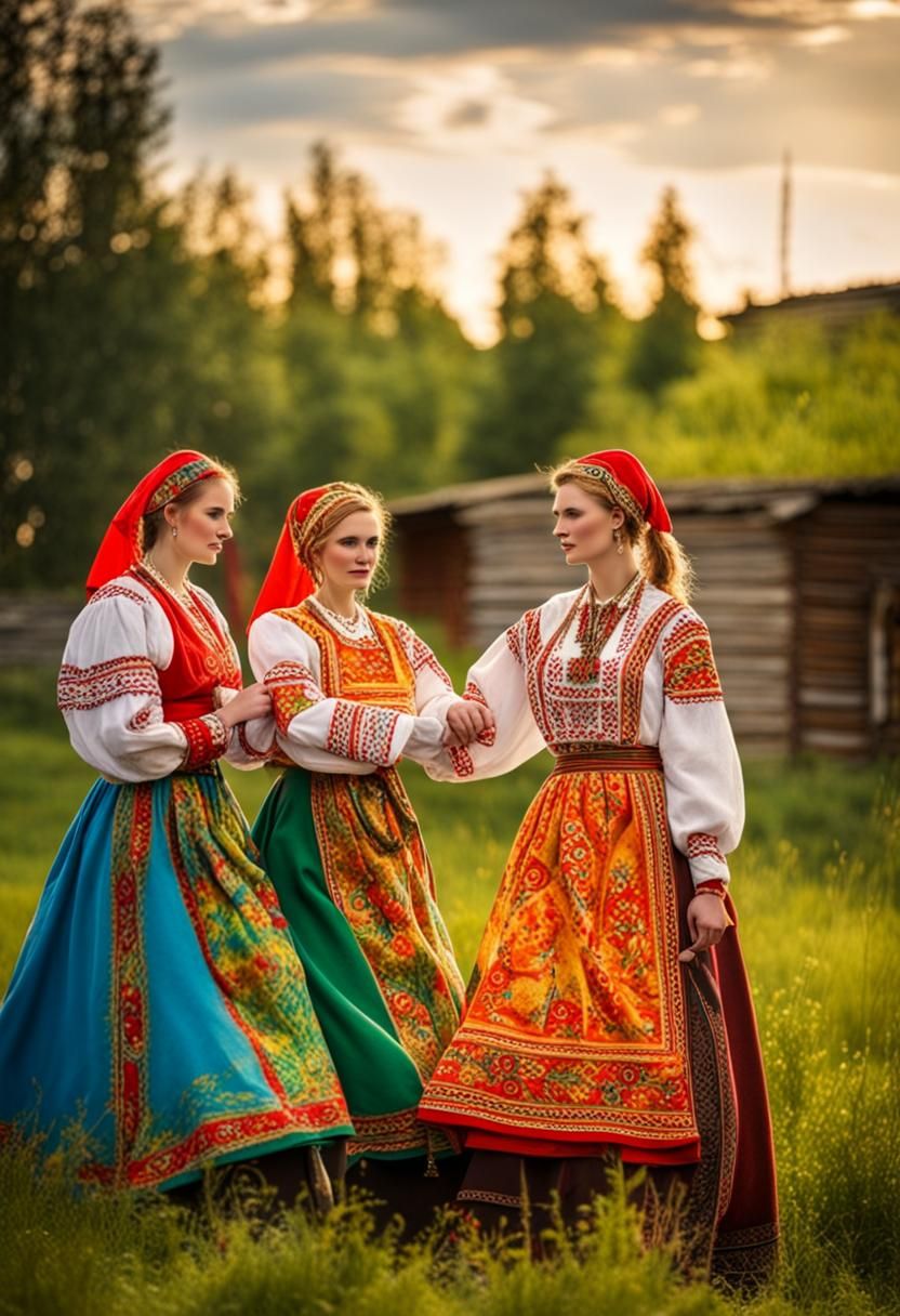 Slavic women in traditional dresses
