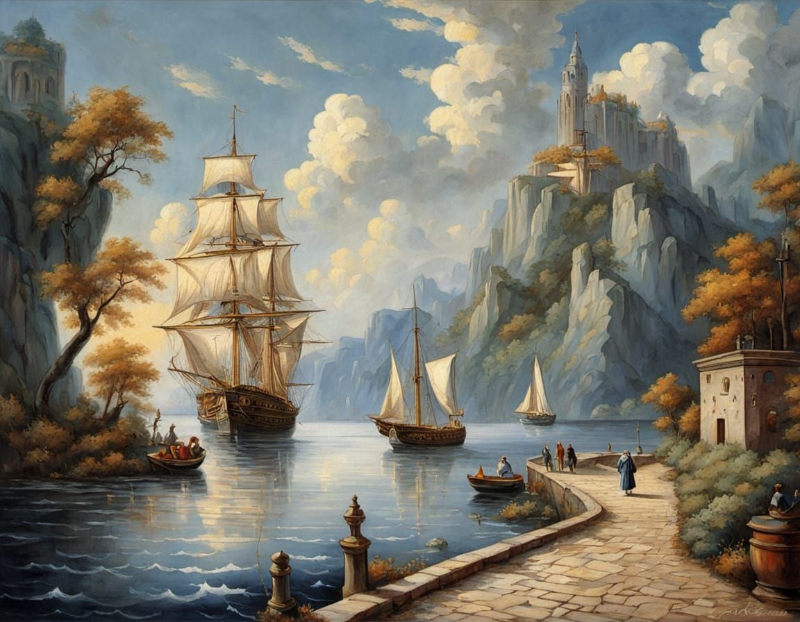 Romantic Seascape with Woman in Impasto Style