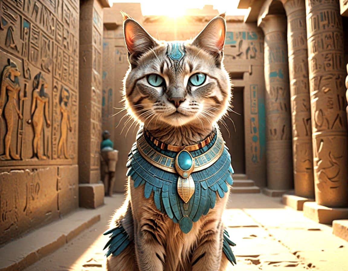 Egyptian Cat Goddess Dances Under Golden Hour