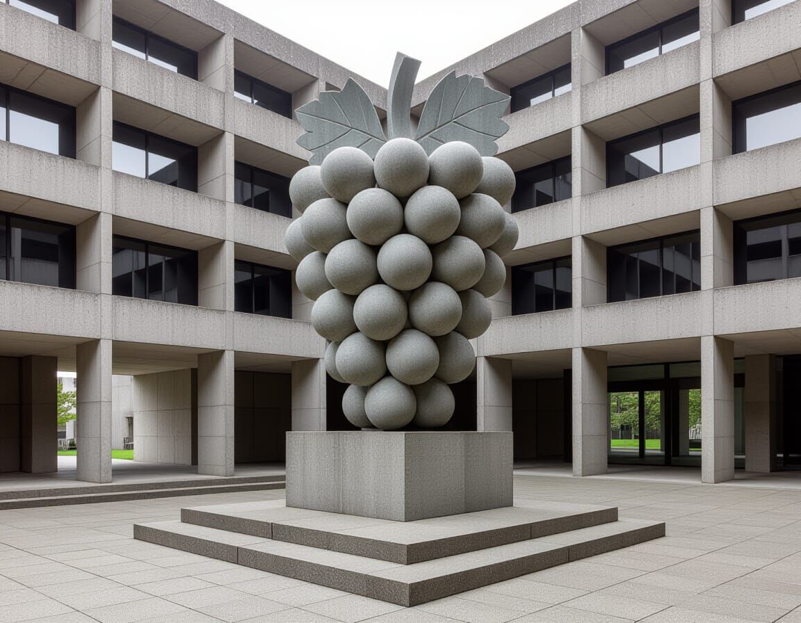 Brutalist Statue of Grapes in Civic Center
