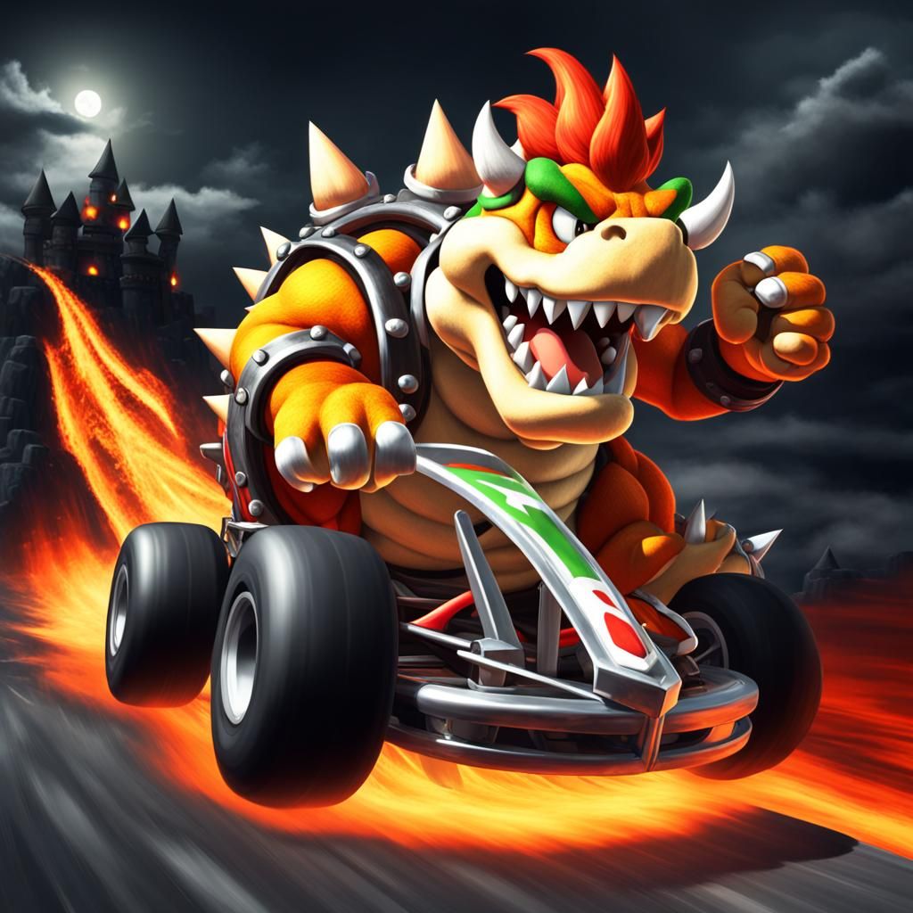 Bowser Races in Super Mariokart Grand Prix