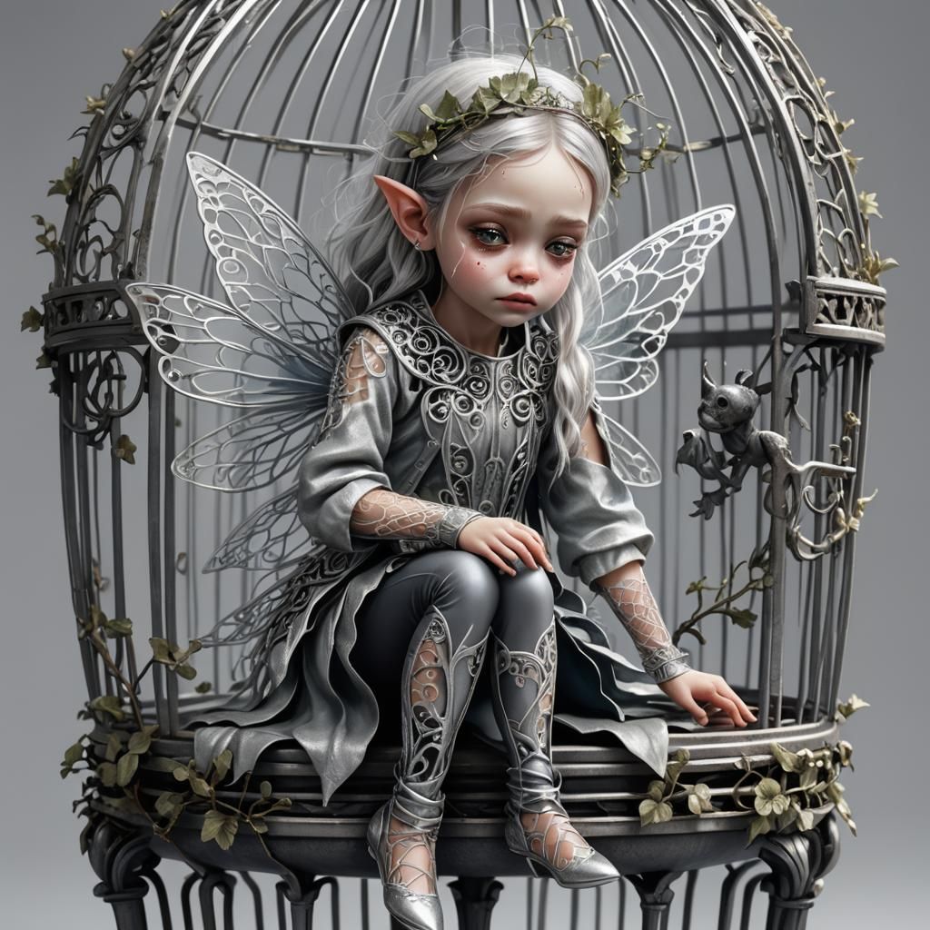 Filigree Fairy Captured by Troll: Hyperrealistic Illustratio...