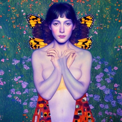Butterfly Girl in Klimt Style, Photorealistic Render