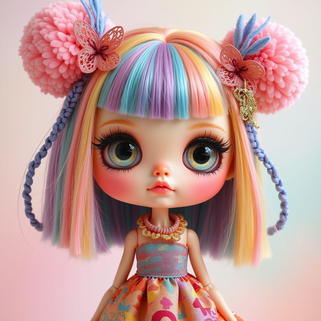 Whimsical Blythe Doll in Colorful Outfit