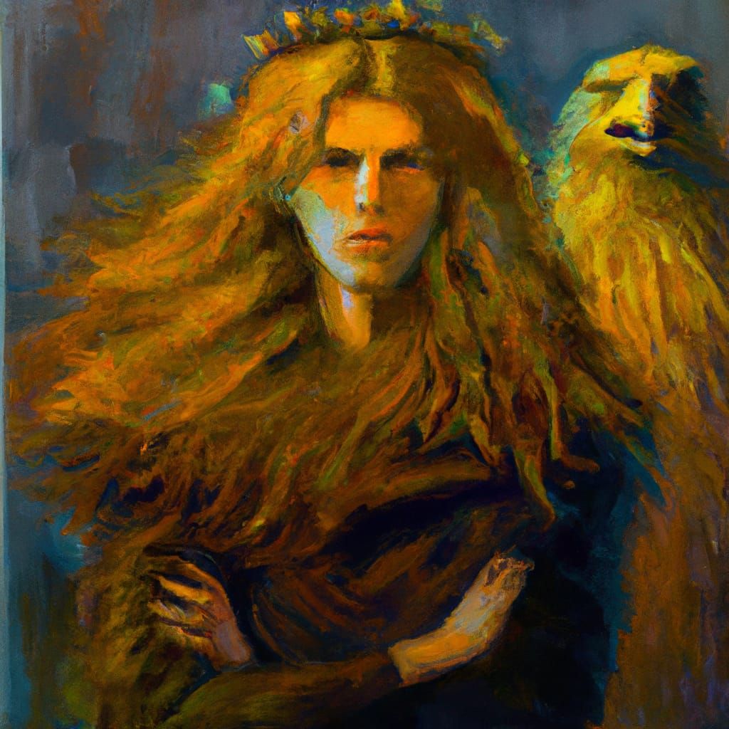 Golden Haired Man with Eagle in Gouache Style