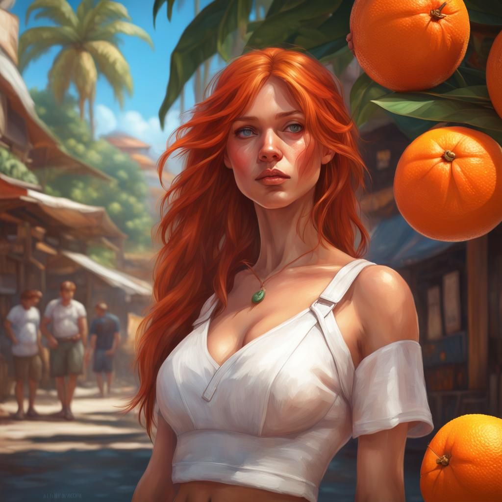 Girl Selling Oranges: Hyperdetailed Art Nouveau Portrait