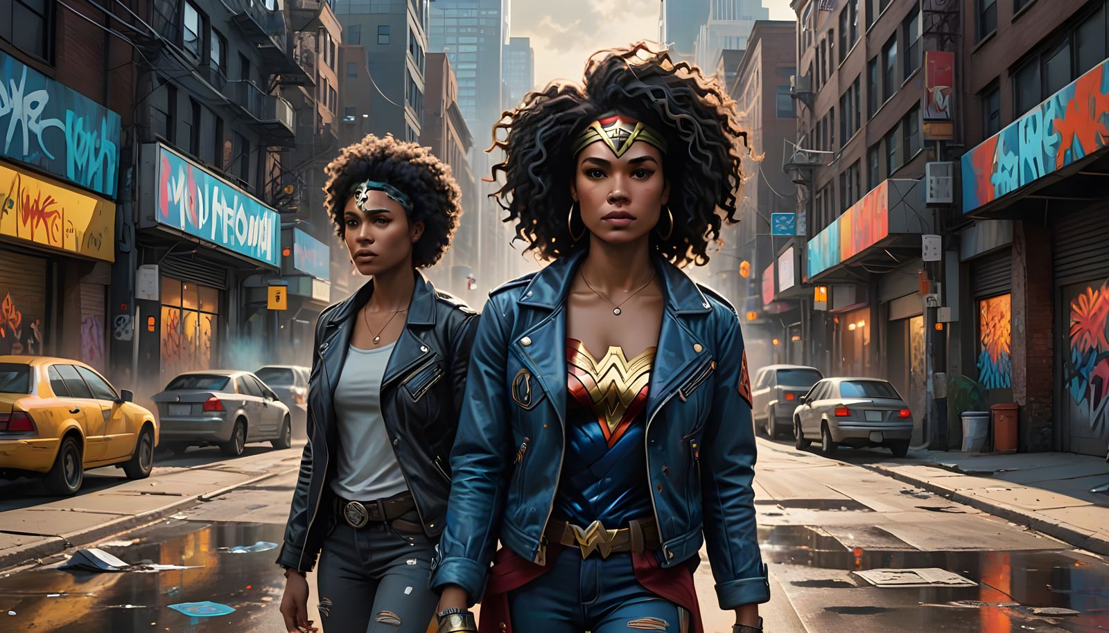 Modern Hyperrealistic Wonder Woman in Urban Street Art Style