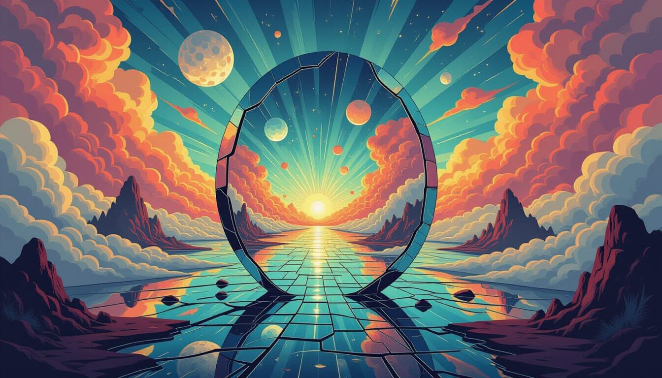 Fractal Mirror Reflecting Fantastical Landscape