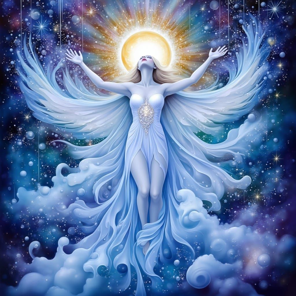 Ethereal Aquarius Entity in Cosmic Vortex