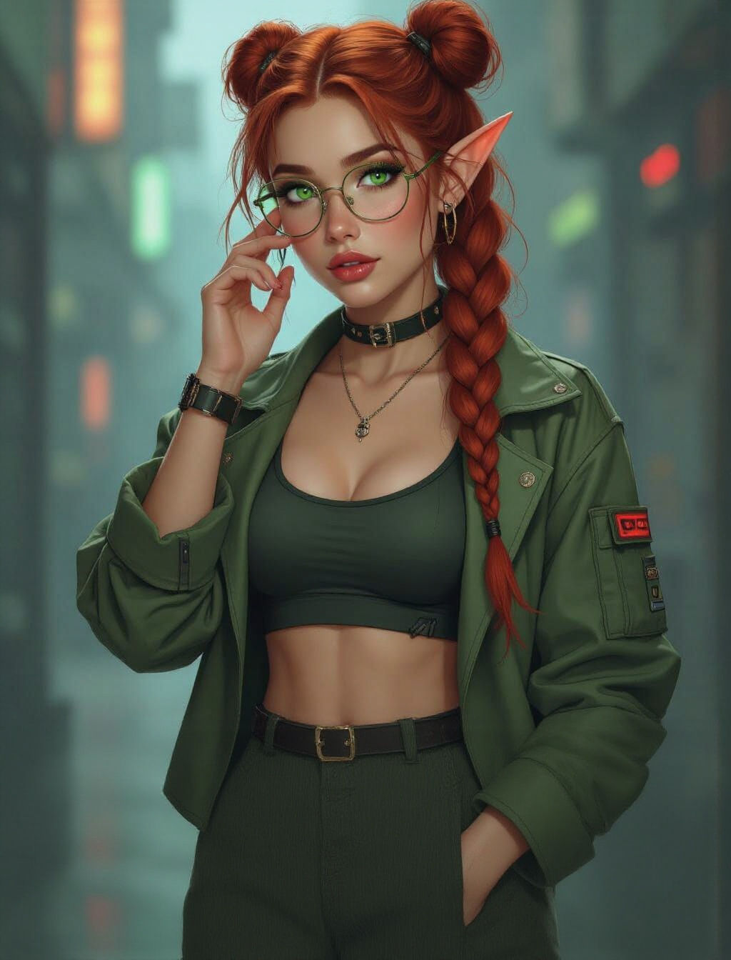 Elf Woman Portrait in Cyberpunk Science Fashion