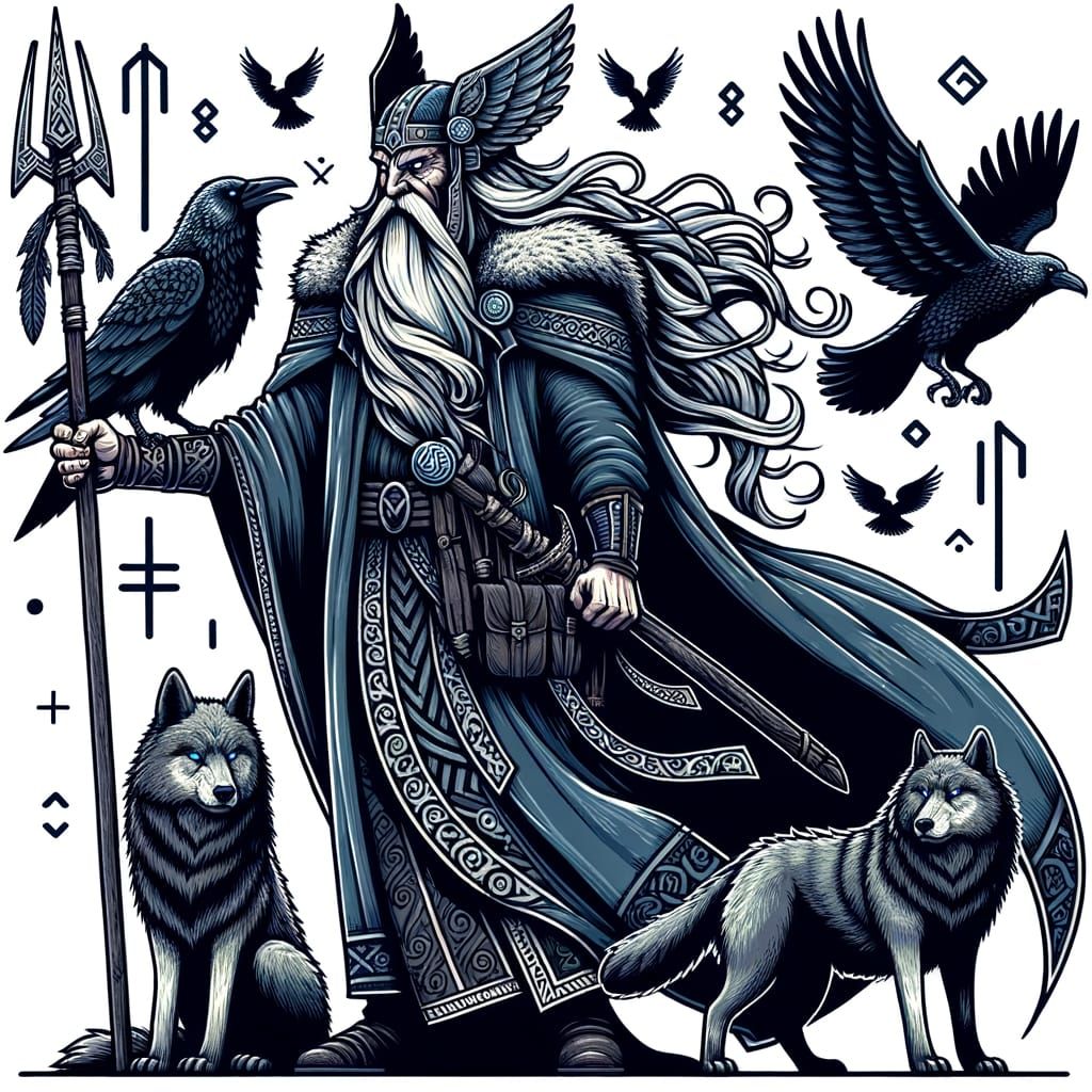 Odin, Supreme Norse God in Vector Cartoon Style