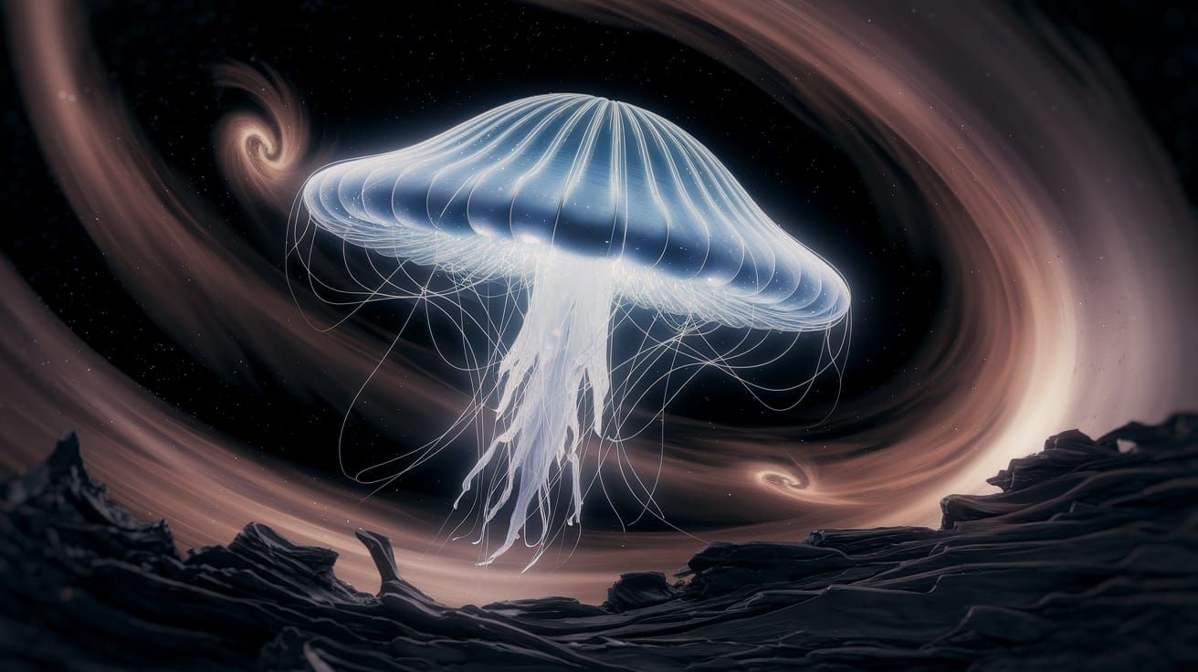 Galactic Jellyfish Spaceship in Cosmic Landscape