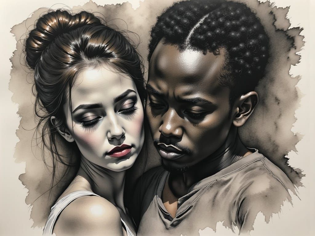 Vulnerable Portrait in Ashy Ink Charcoal Style