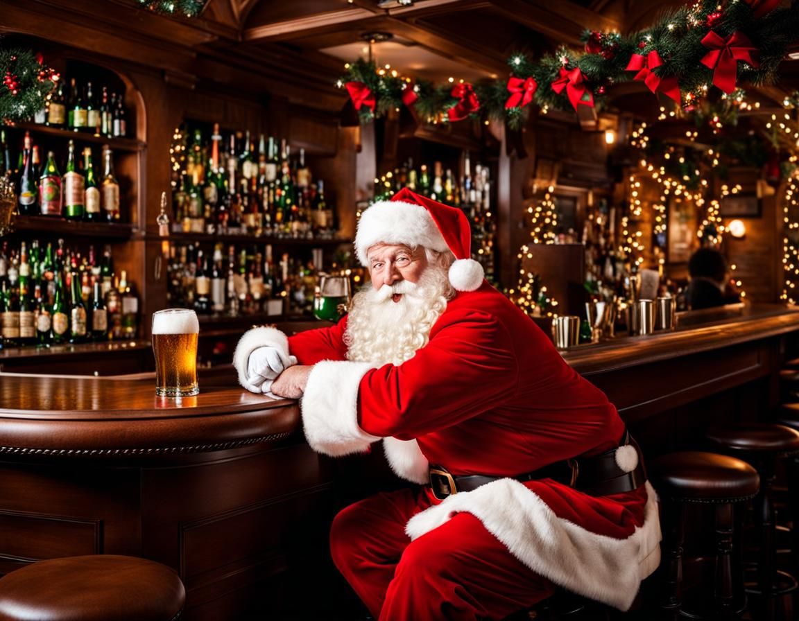 Santa Claus at Bar After Christmas: AI Art