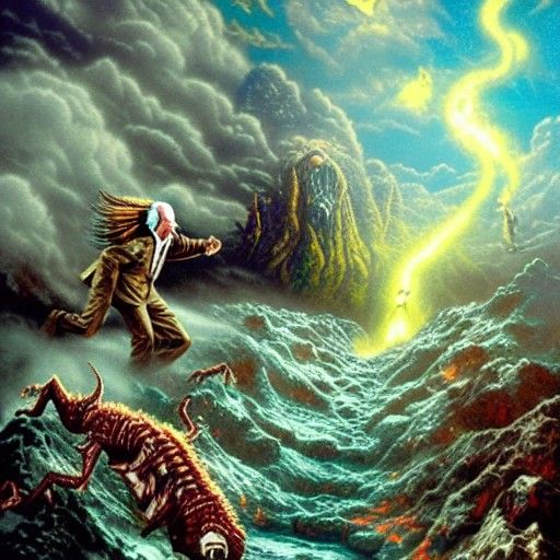 David Attenborough's Hellish Battle: A Kinkade-esque Fantasy