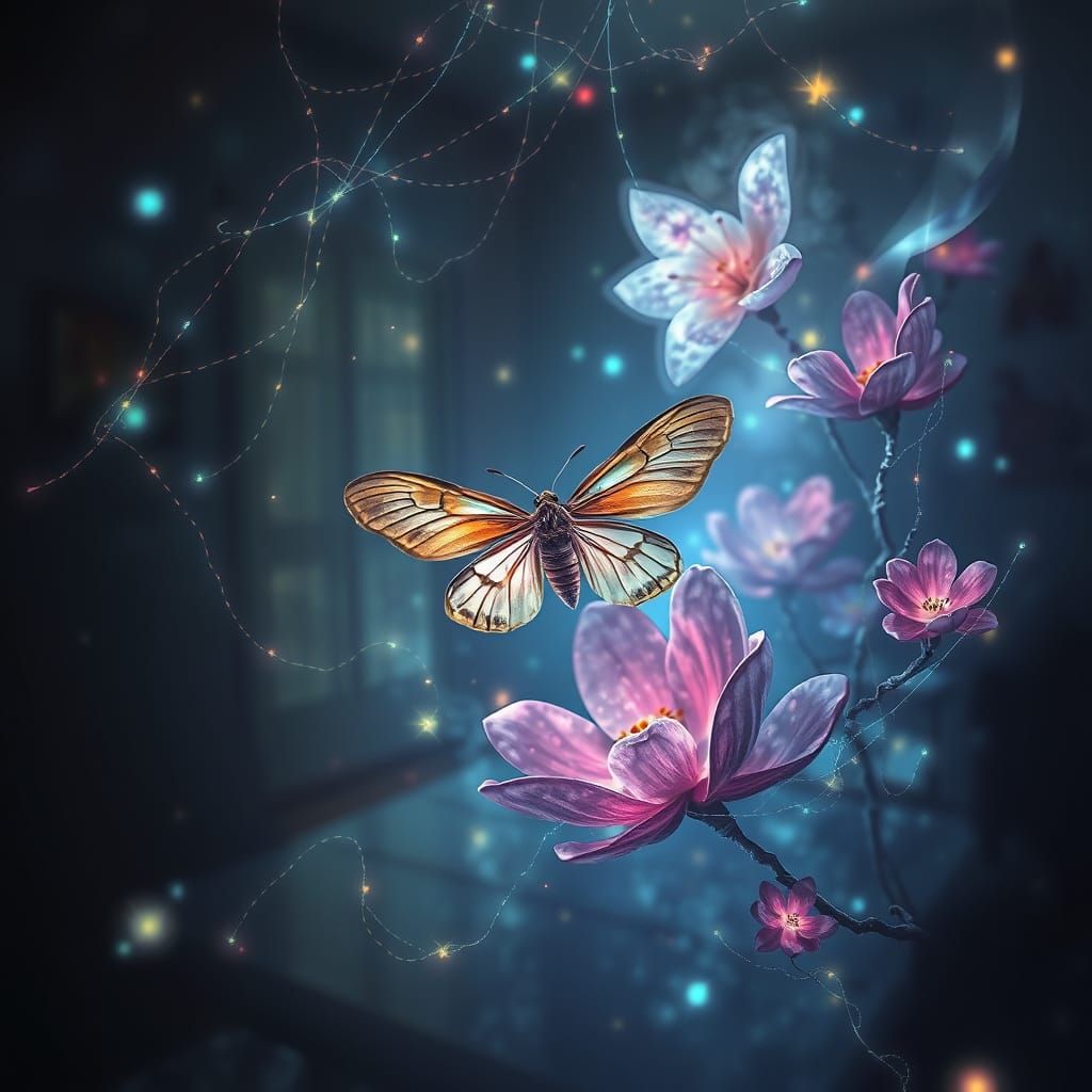 Cosmic Moth in Vibrant Dreamscape