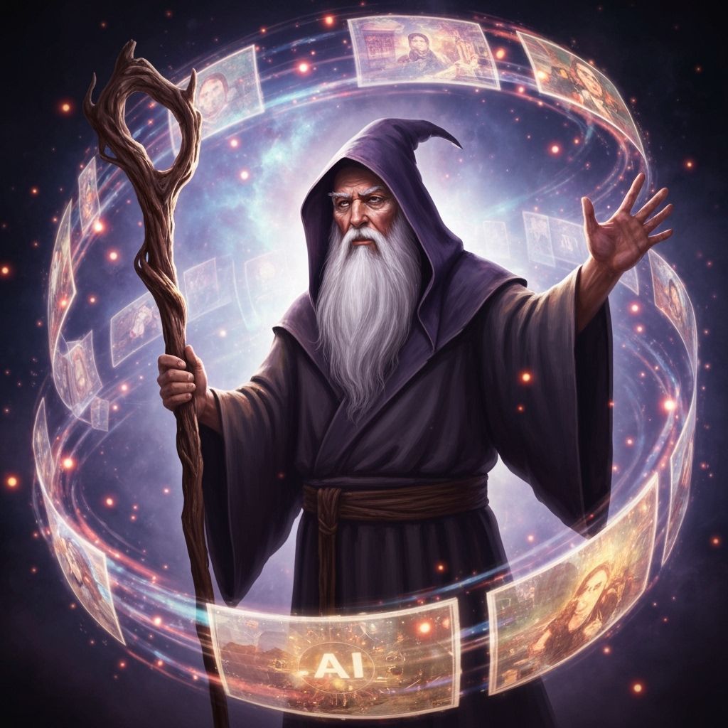 Wise Wizard Casting AI Images in Nebula