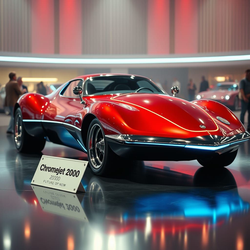 Retro Futuristic Rocket Car on Chromejet 2000 Stage
