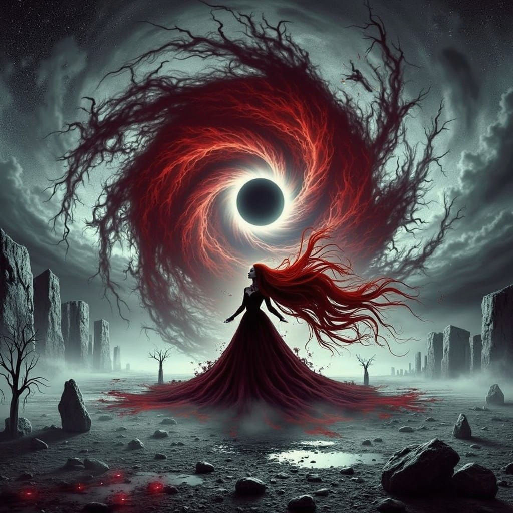 Eternal Collapse in Crimson Hues