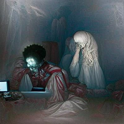Melancholy Scene in Dark Room: Horror Art