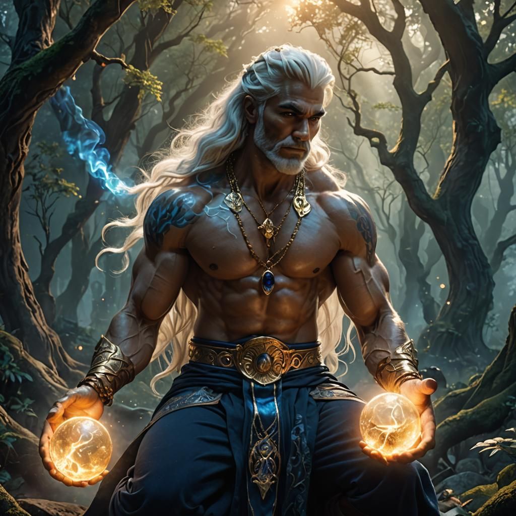 A dramatic scene featuring a powerful genie materializing fr...