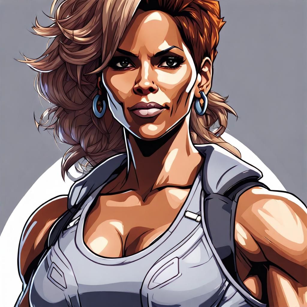 Anime Portrait of a Female Bodybuilder in Capcom Style