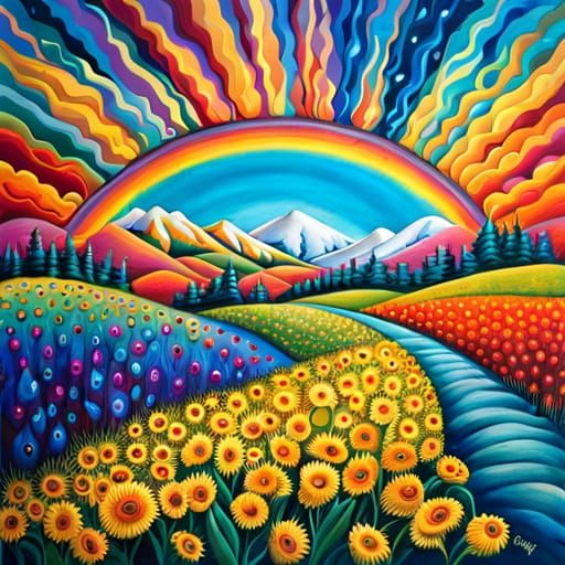 Colorful Heart and Peace Sign in Mixed Media