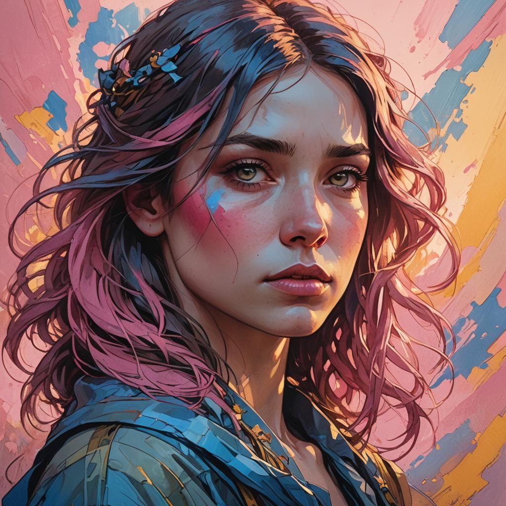 Sad Girl Portrait in Art Nouveau Digital Art Style