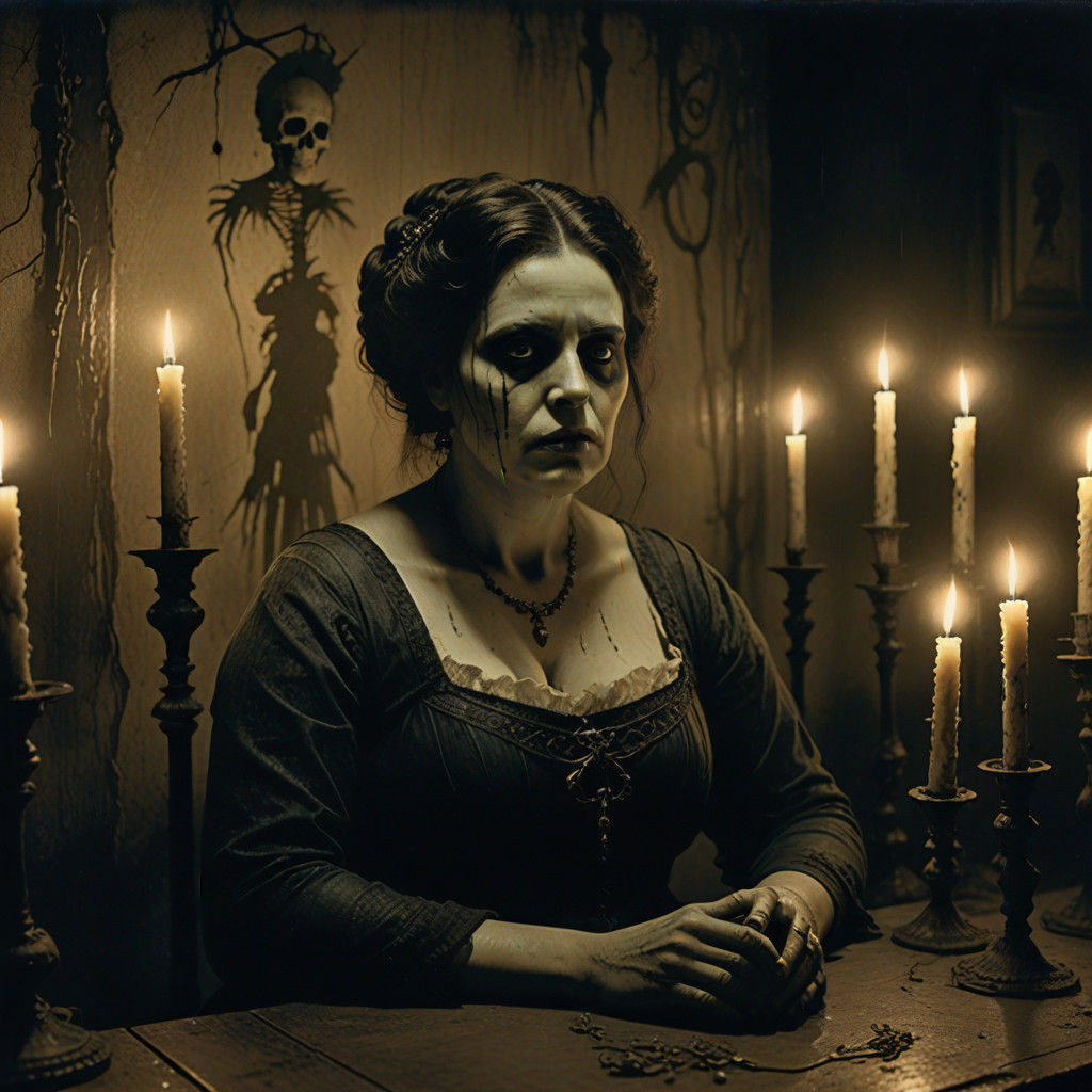 Mysterious Opera Singer at a Haunting Seance in Dark Romanti...