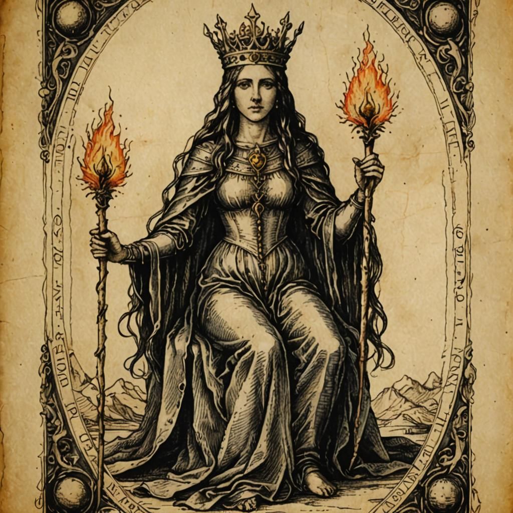 Queen of Wands in Renaissance Style