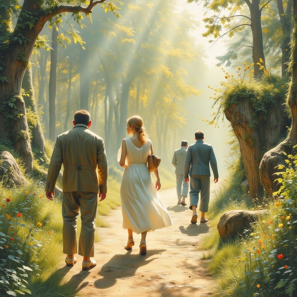 Ethereal Woman Walks Amidst the Suffering in a Dark Oil Pain...