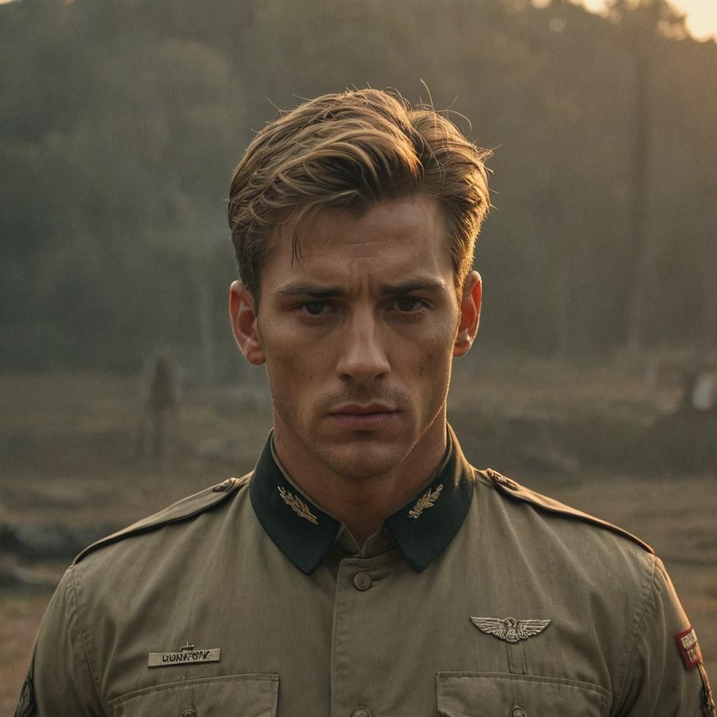 Man in Military Uniform Cinematic Film Still