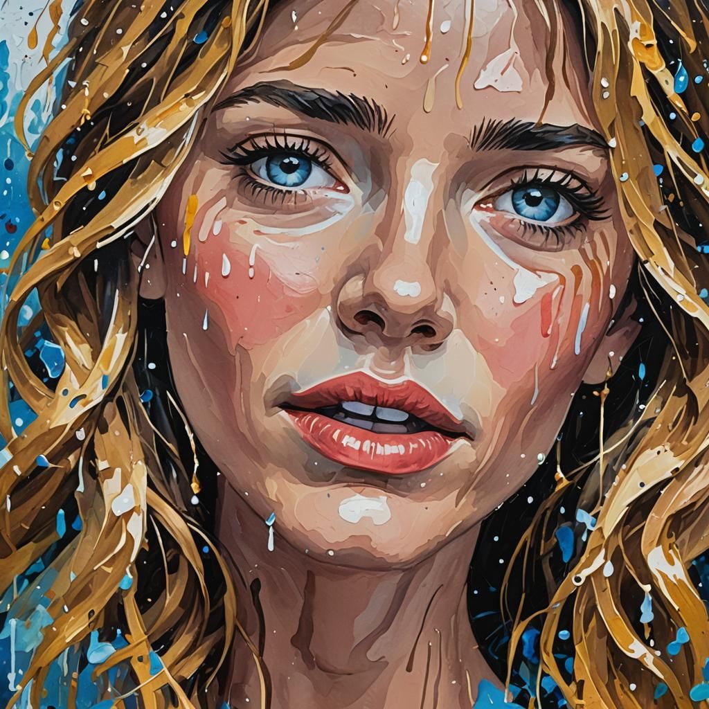 Emotional Gouache Painting of Woman's Face