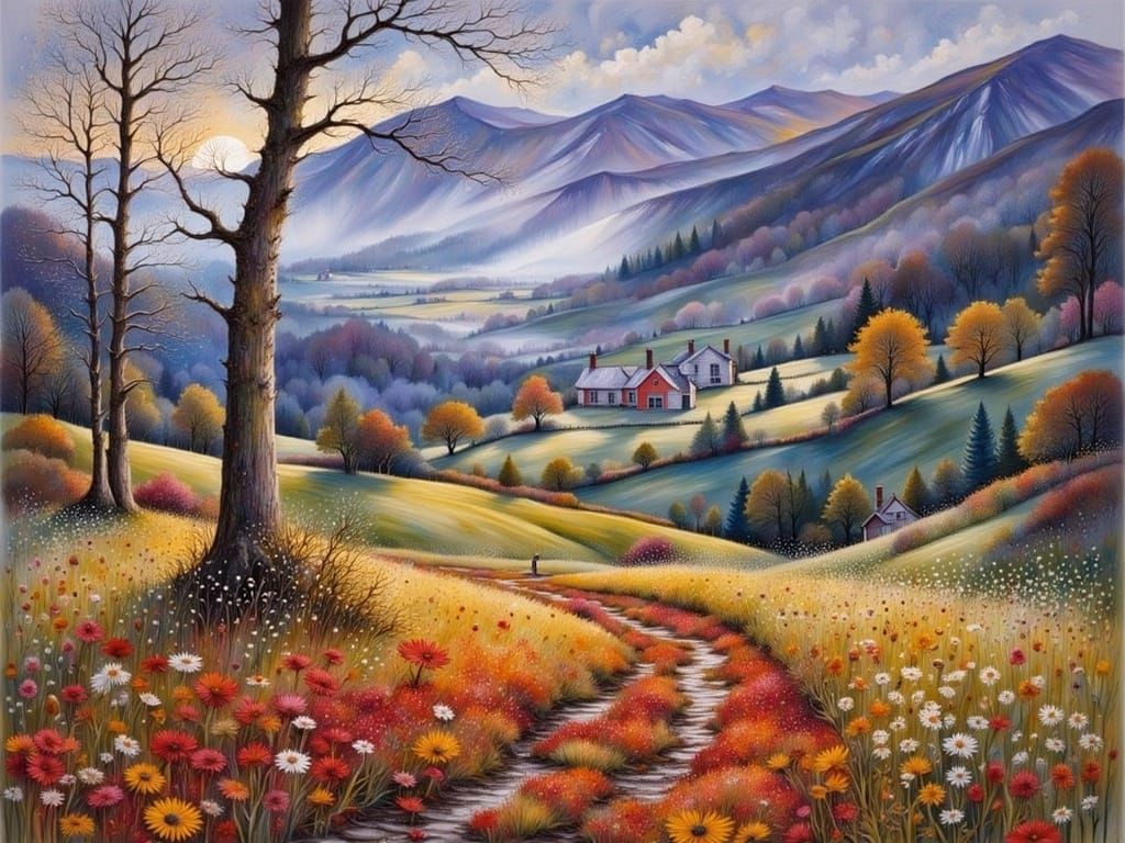 Scottish Autumn Landscape in Tiffany Style