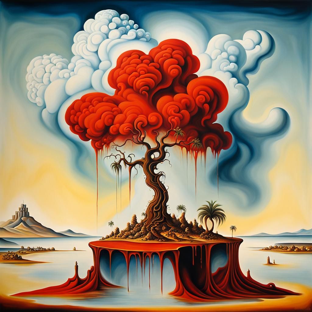 Ethereal Palm Tree of Red Smoke