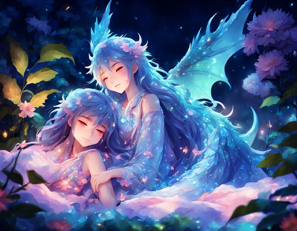 Sleeping Dragon Siblings in Bioluminescent Garden