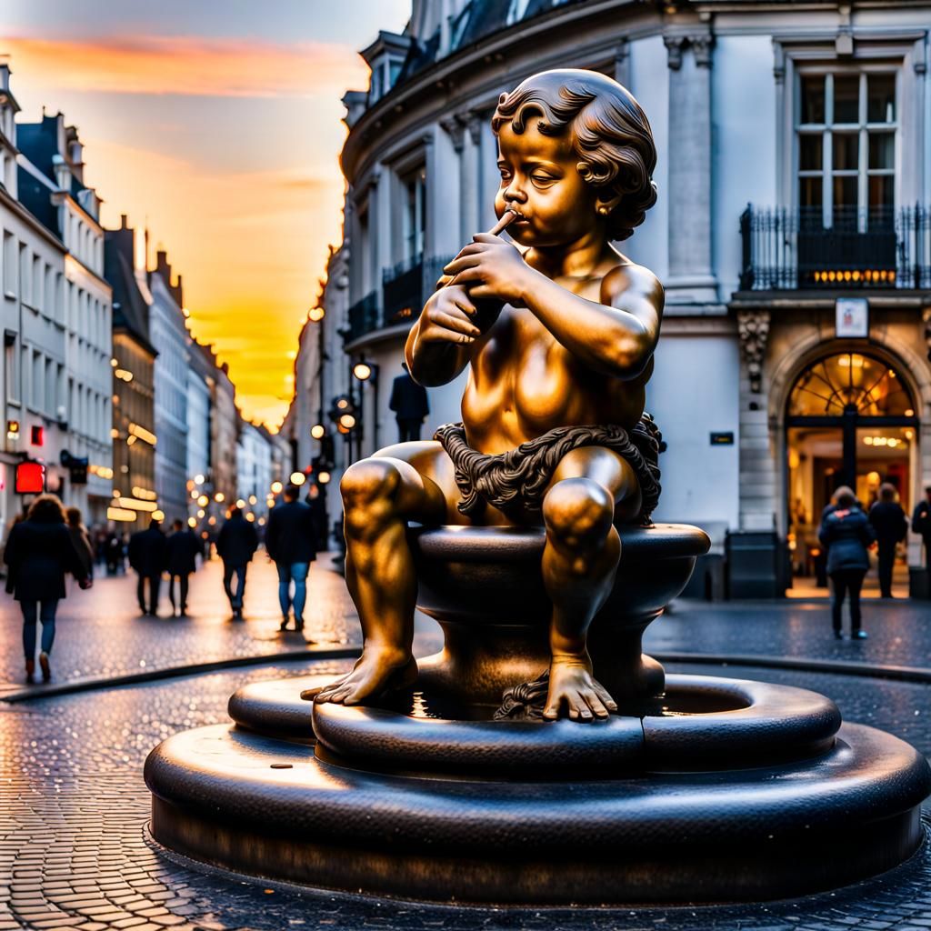 Manneken Pis Fountain at Twilight