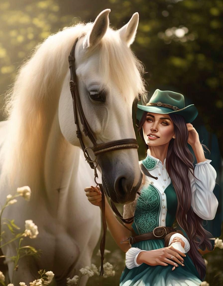 Cottage Core Woman with Horse in Digital Painting