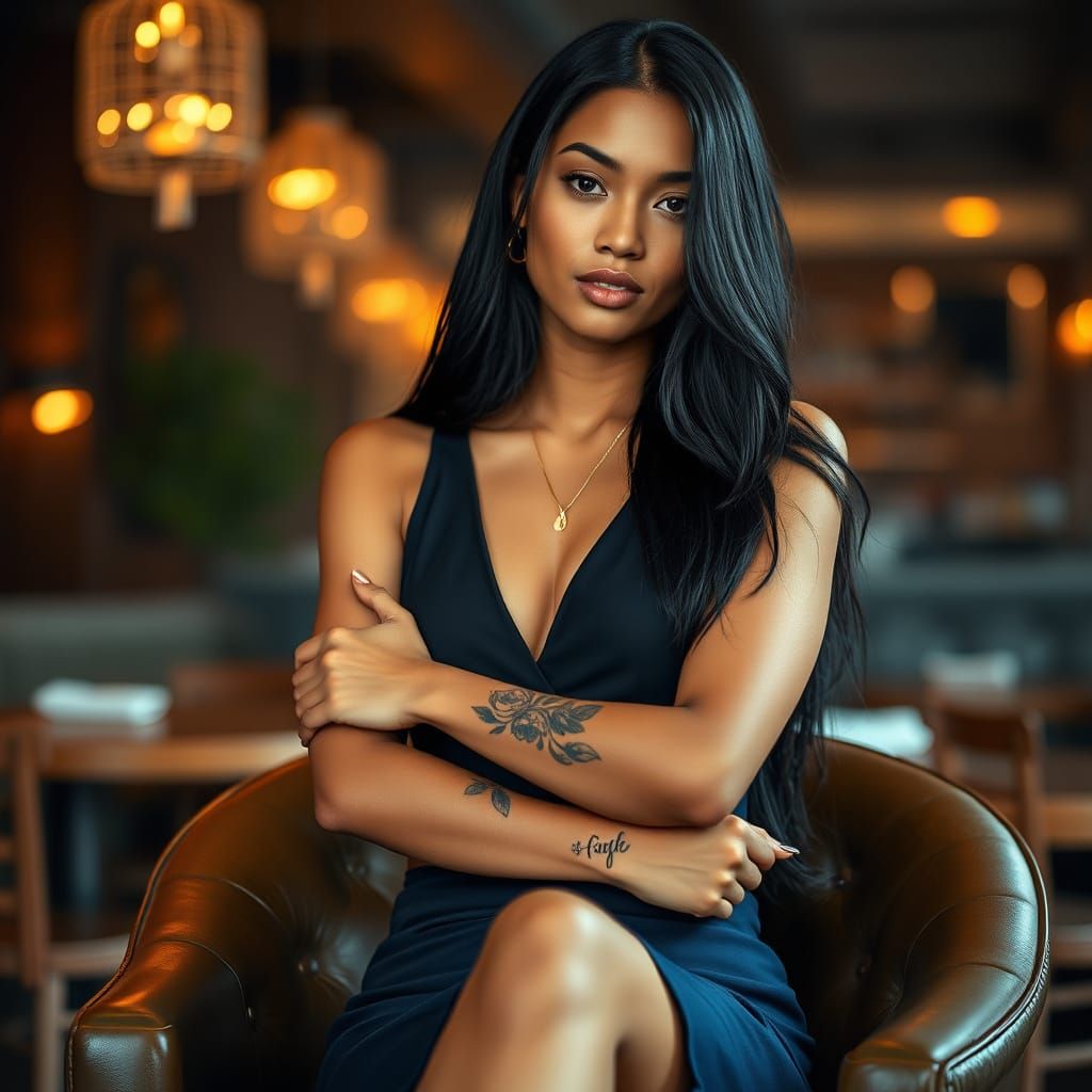 Timor Leste Woman with Tattoos in Elegant Lounge