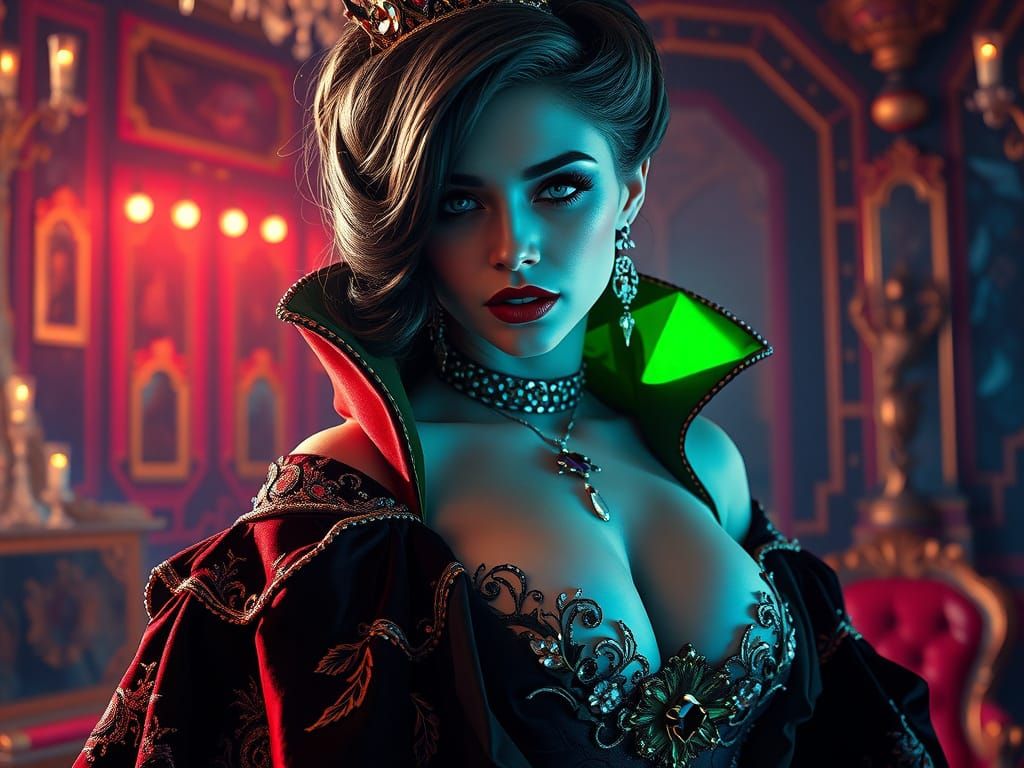 Vampire Queen in Opulent Luxury Dystopian Setting