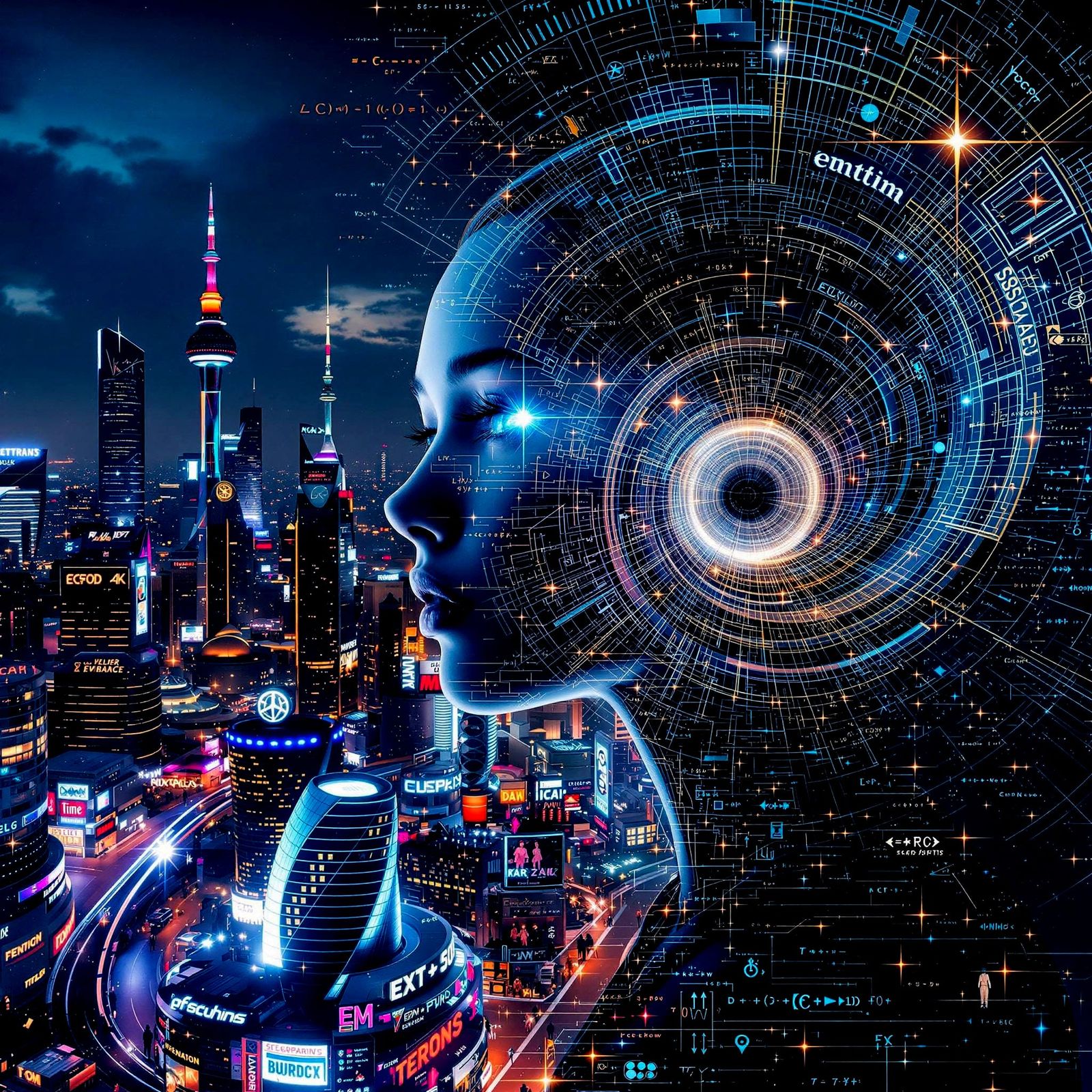 Hyperdetailed Android Portrait in Utopian Cityscape with Mat...