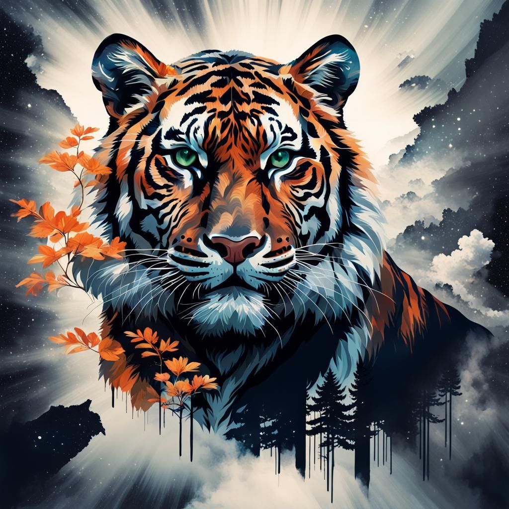 Tiger Double Exposure Cosmic Masterpiece