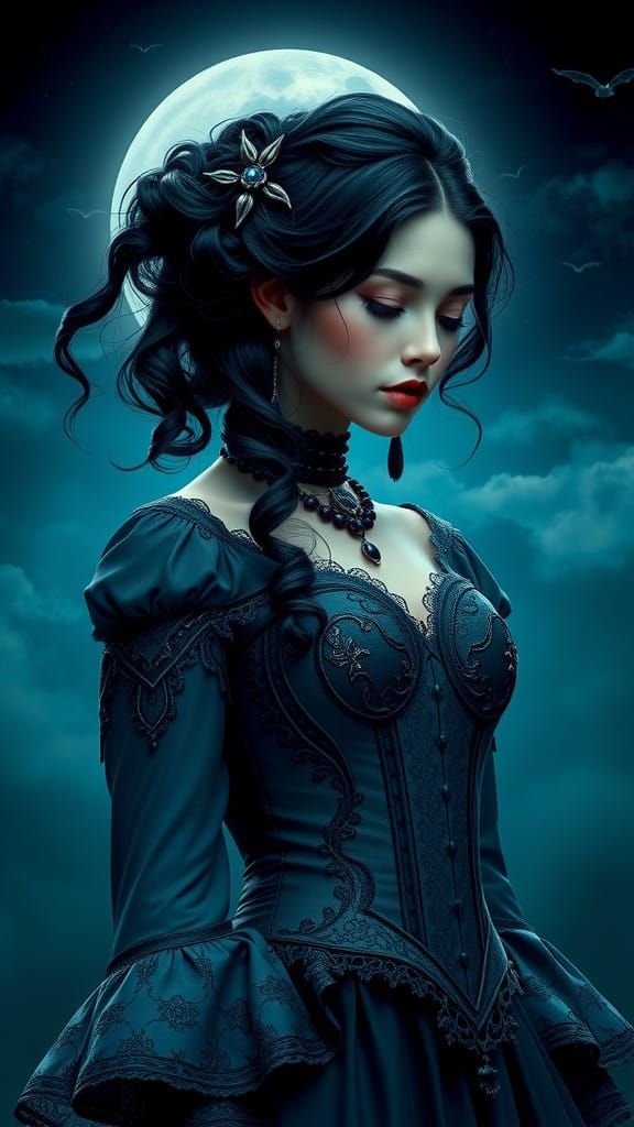 Ethereal Moon Goddess Portrait in Victorian Gothic Style