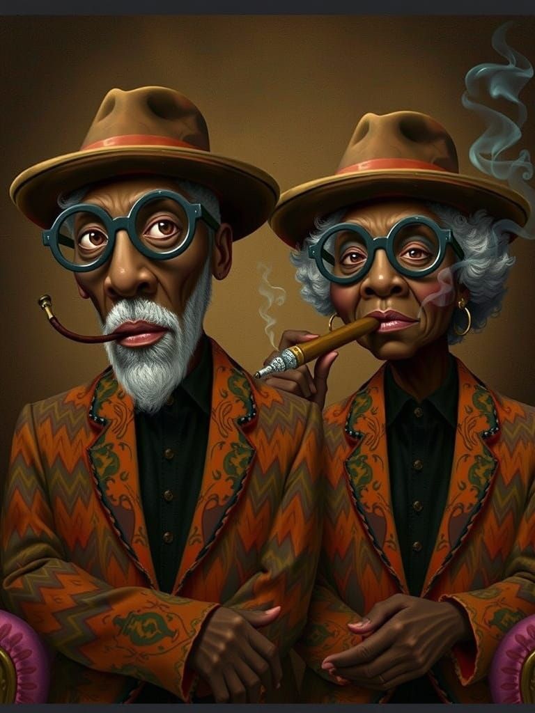 Stylized Portrait of Sophisticated African American Couple i...