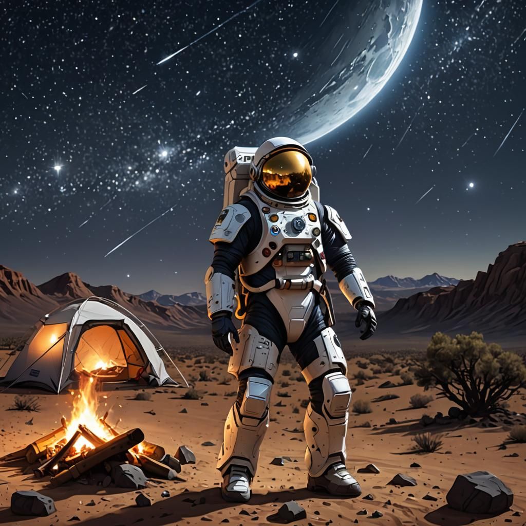 Sci-Fi Desert Scene Under Starry Night Sky