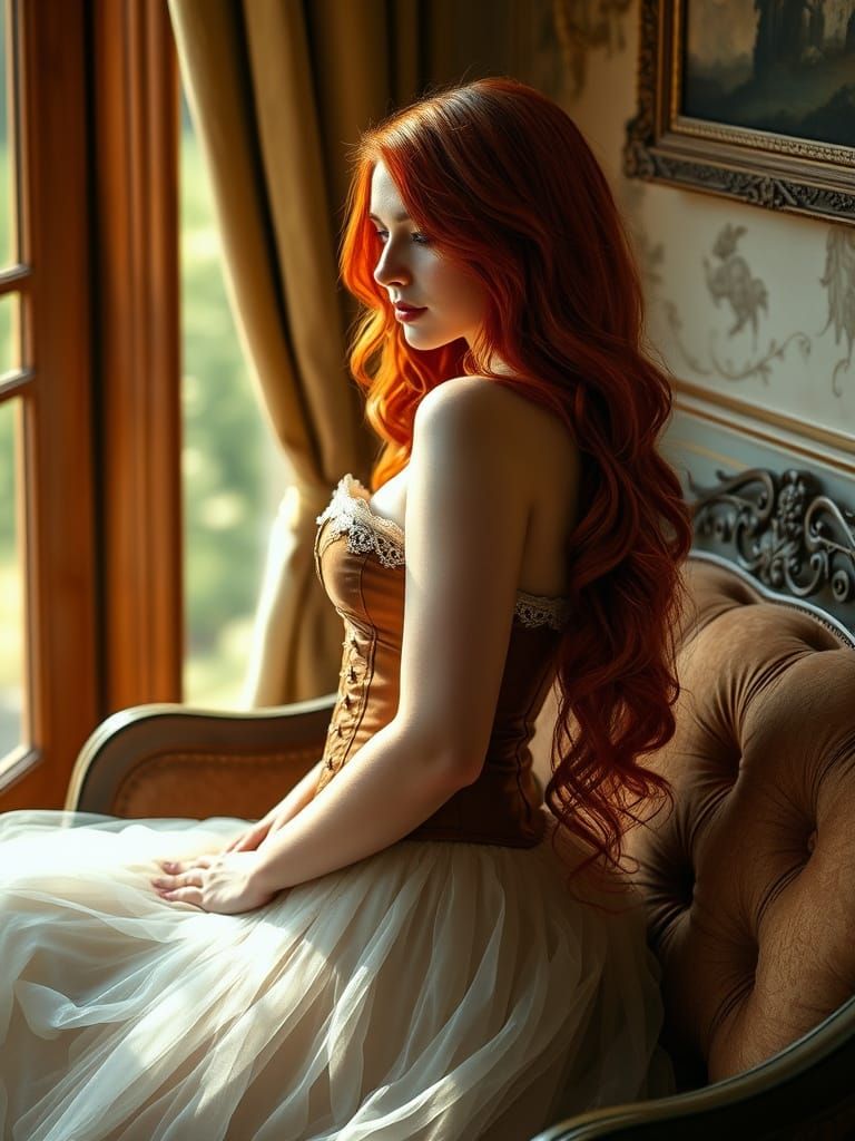 Sultry Redhead in Renaissance-Inspired Portrait