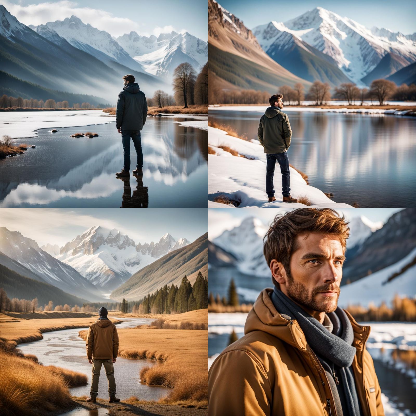 Lone Man Contemplates Mountain Landscape: Professional Photo...