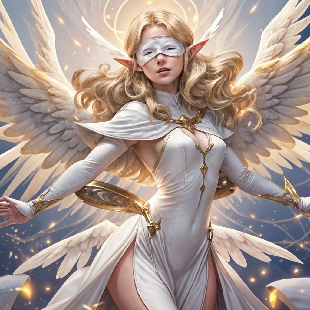 Blonde Angel Queen Radiates Light from Glowing Eyes