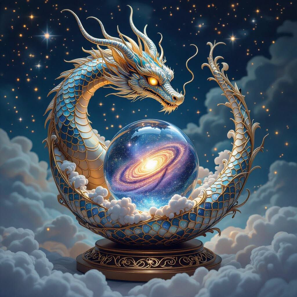 Celestial Dragon Wire Sculpture in Art Nouveau Style