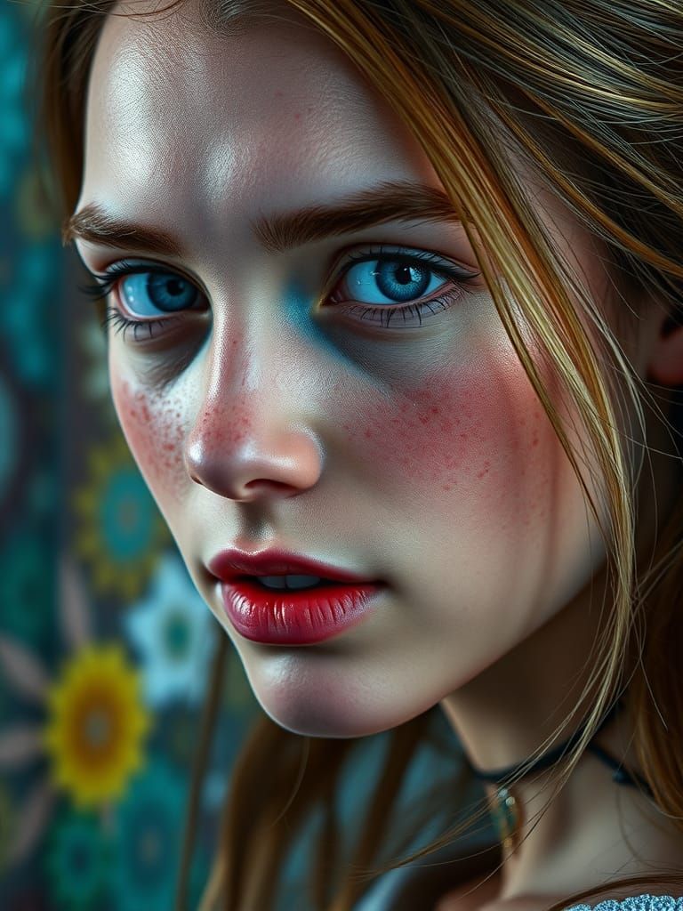 Blue-Eyed Woman Portrait in Hyperrealistic Splash Art Style